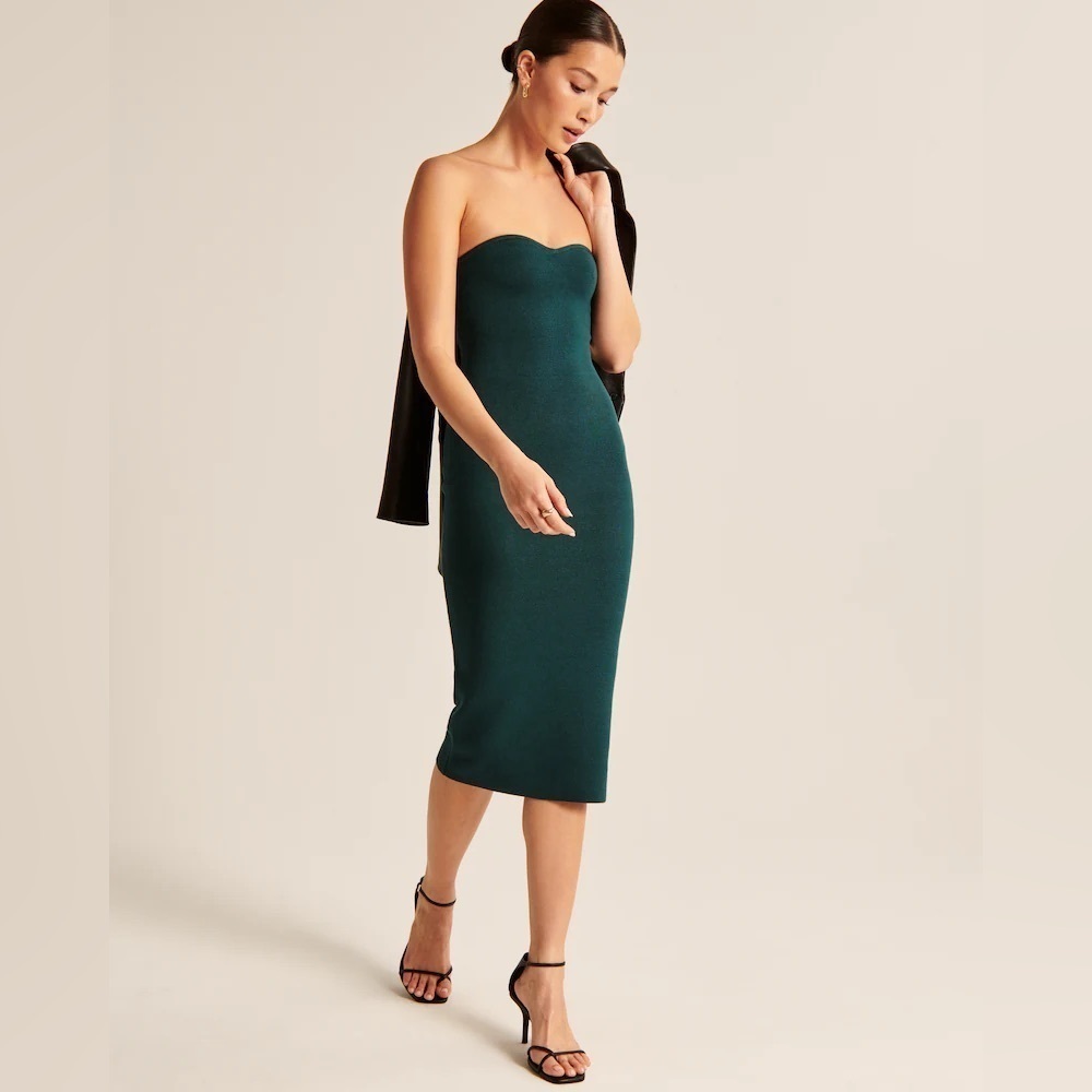 Abercrombie & Fitch Strapless Midi Sweater Dress, Sweetheart Neck, Teal, Size M